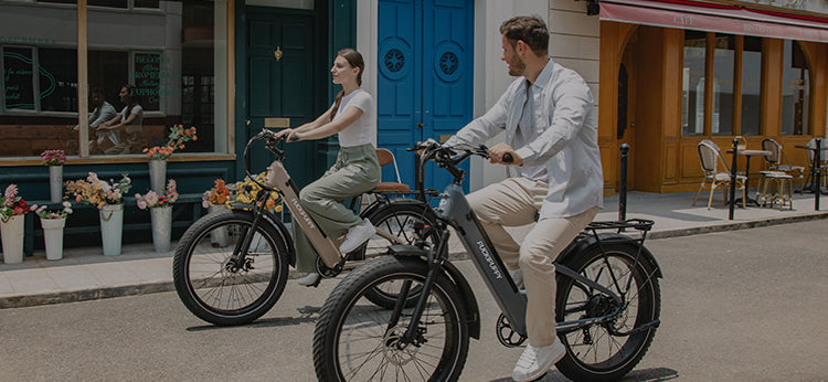 The two of them ride an electric commuter bike to work together.