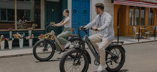 The two of them ride an electric commuter bike to work together.