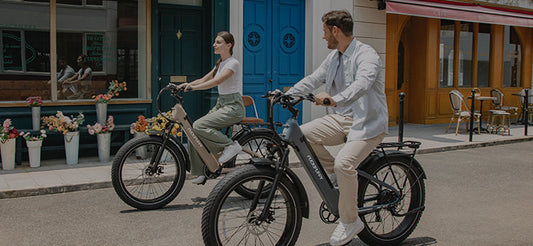 The two of them ride an electric commuter bike to work together.