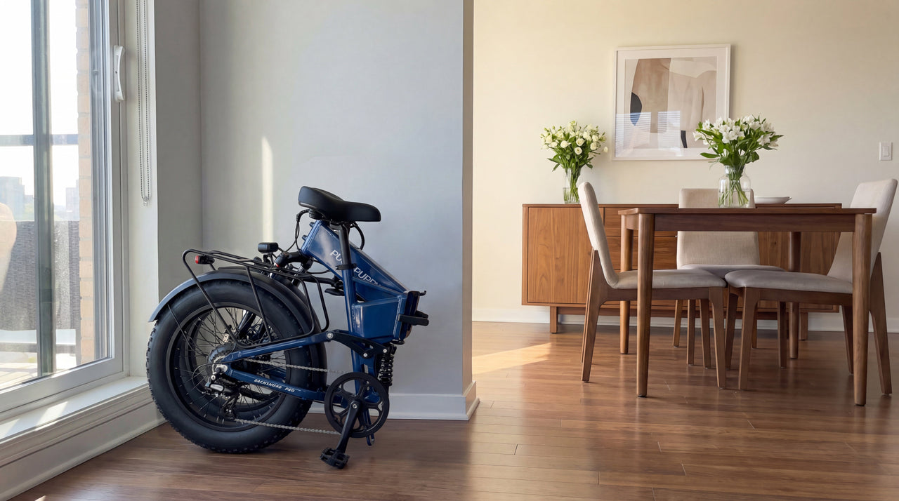 Fold the electric bicycle and place it in the corner.