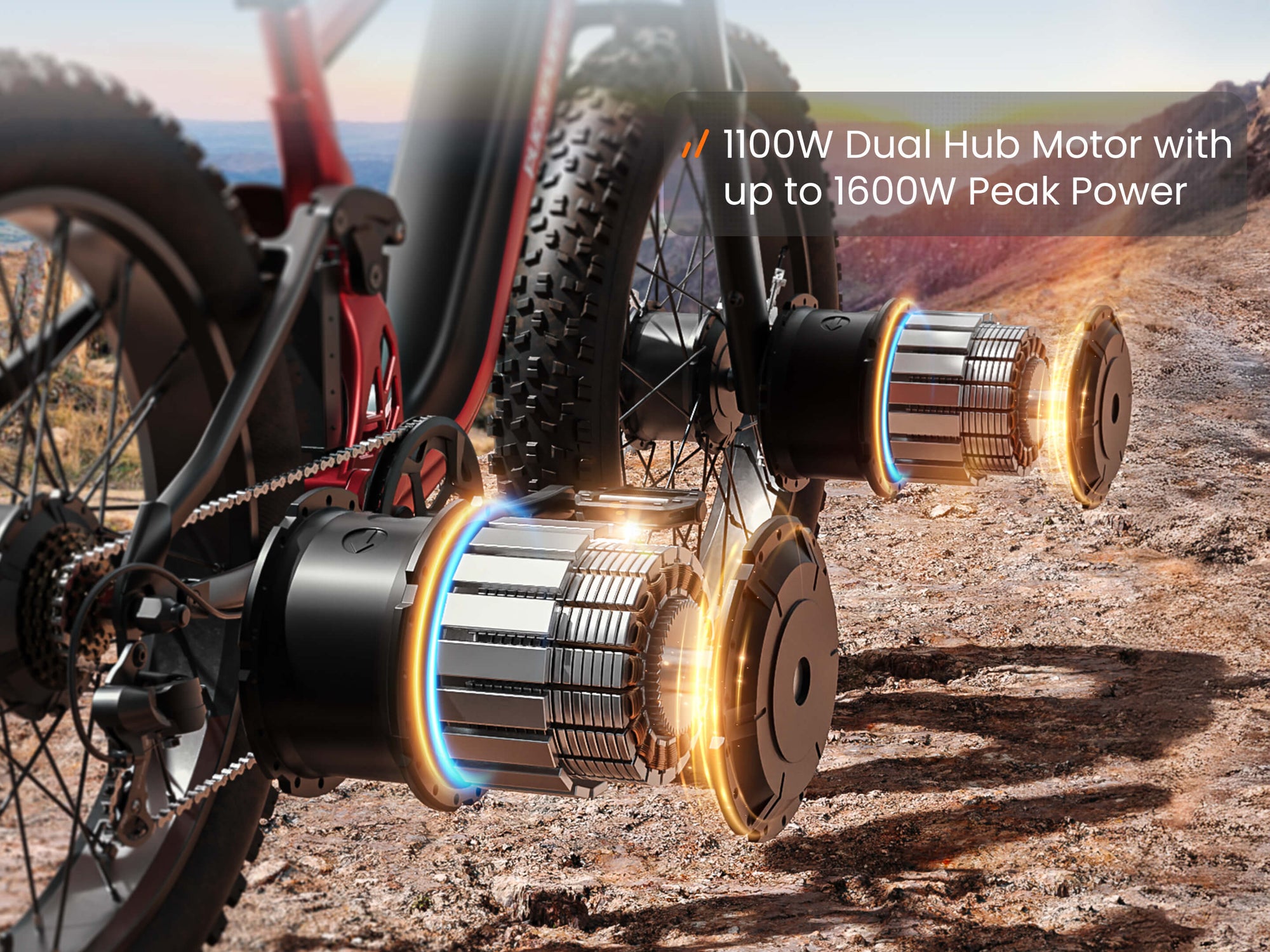 1l00W Dual Hub Motor with up to 1600W Peak Power