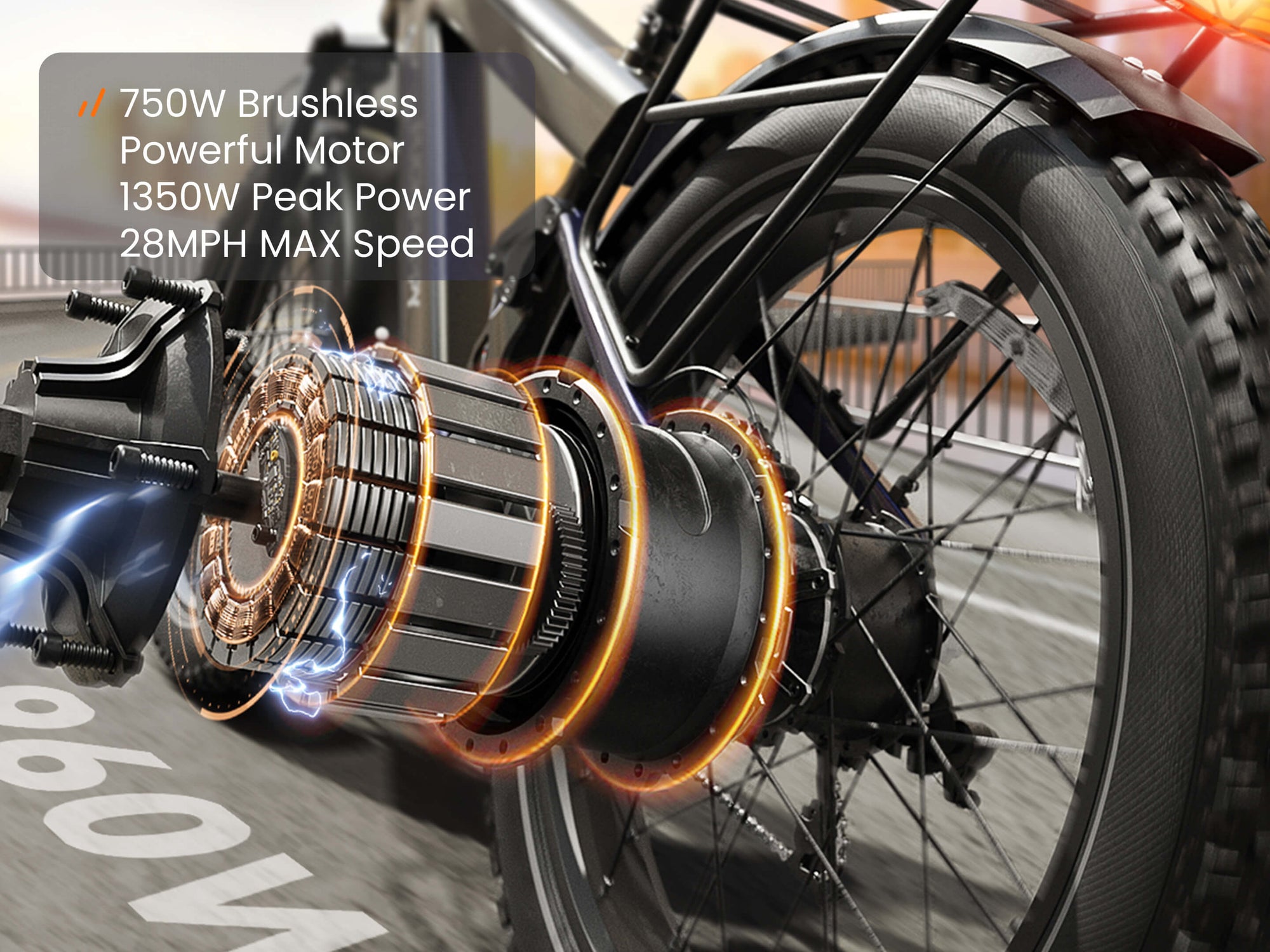 750W Brushless Powerful Motor 1350W Peak Power 28MPH MAXSpeed