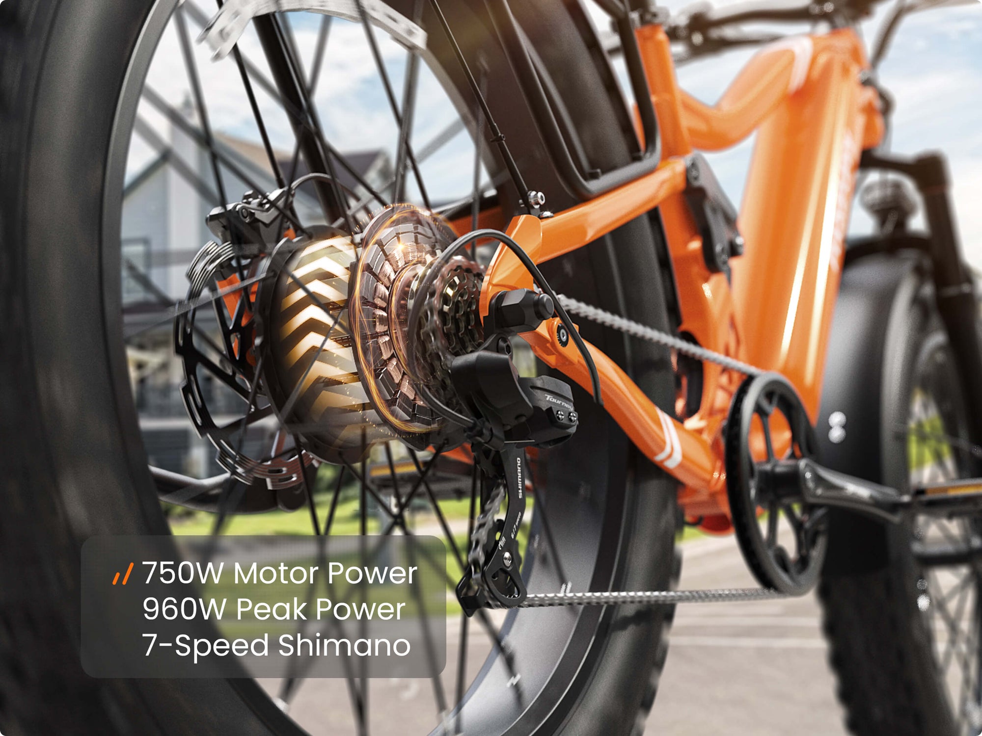 Powerful 750W Motor (960W Peak) Smooth 7-Speed Shimano Gears